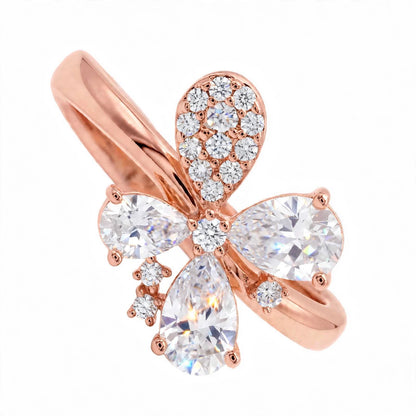 14K Yellow Gold Fancy Cluster Diamond Butterfly Ring