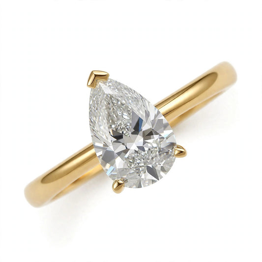 Pear-cut solitaire diamond ring.