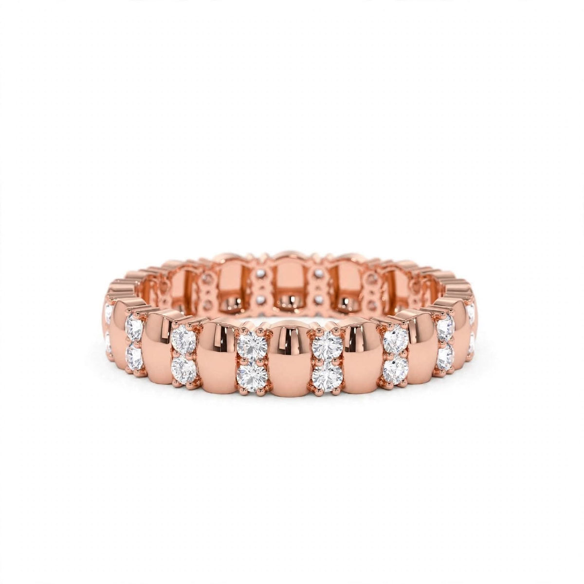 14k Rose Gold Unique Double Row Diamond Eternity Band