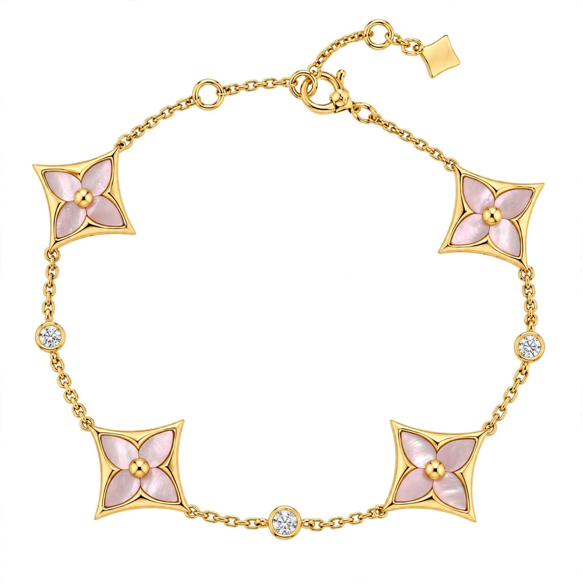 Handmade Malachite Clover Bracelet In Yellow Gold