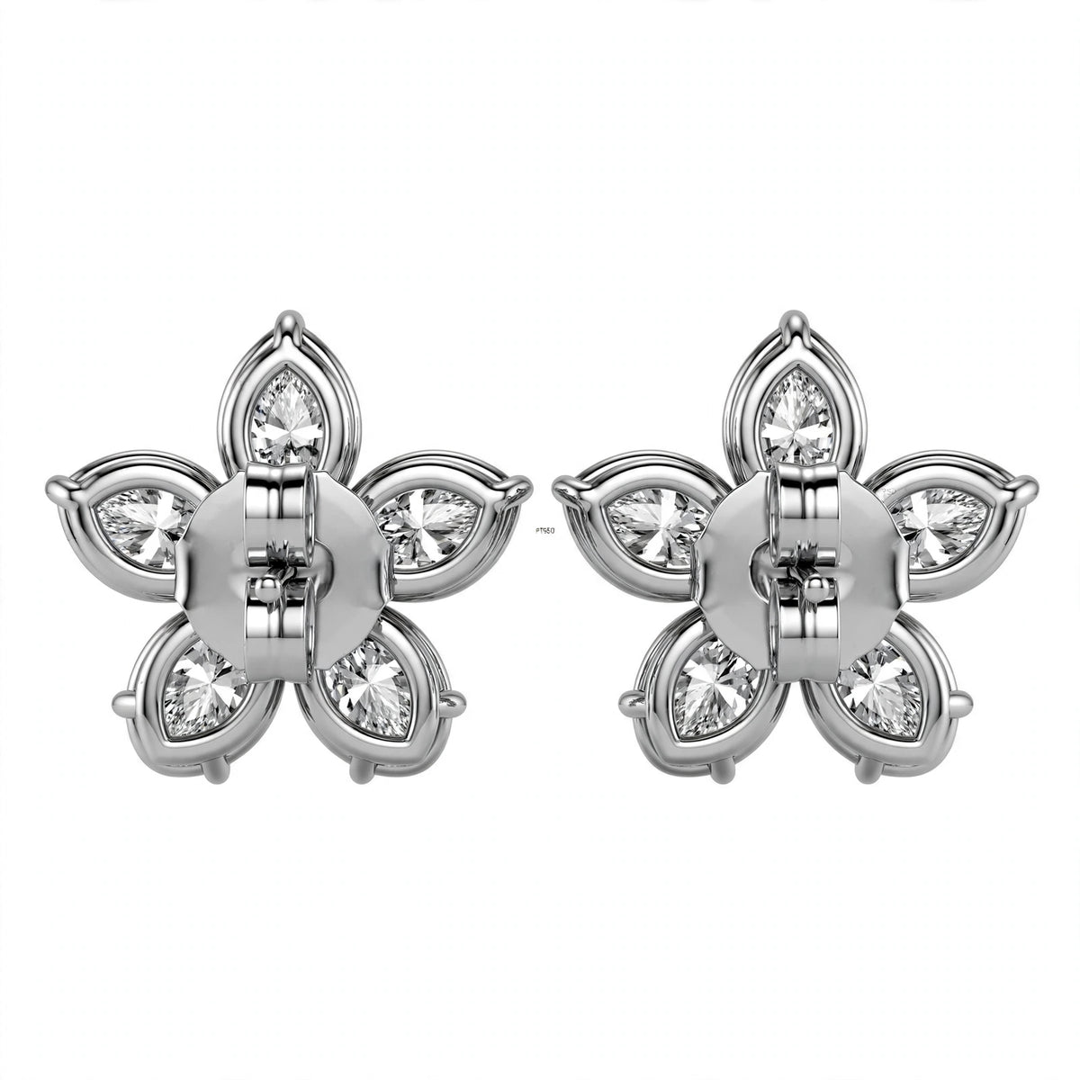 14K White Gold Pear-Shaped Diamond Flower Cluster Stud Earrings