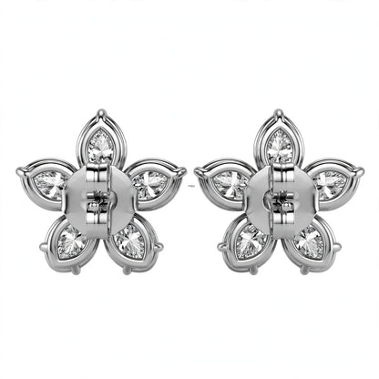 14K White Gold Pear-Shaped Diamond Flower Cluster Stud Earrings