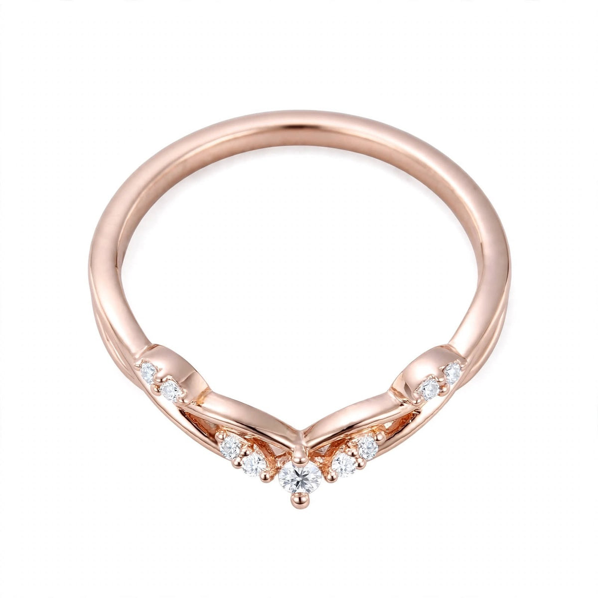 14K Yellow Gold Nature-Inspired Curved Diamond Wedding Band