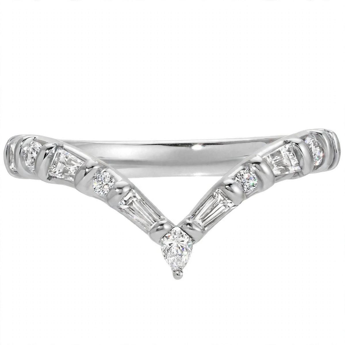 14K Yellow Gold Multi-Shape Diamond Chevron Contour Band