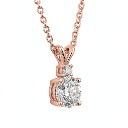 14K White Gold Radiant Dual-Stone Solitaire Diamond Pendant Necklace