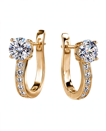 Rose Gold Leverback Hoop Earrings with Solitaire Top Stone & Pave Accent Crystals