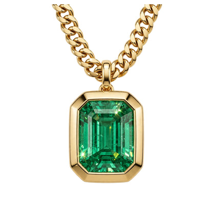 18K Yellow Gold Bezel-Set Emerald Cut Diamond Pendant Necklace