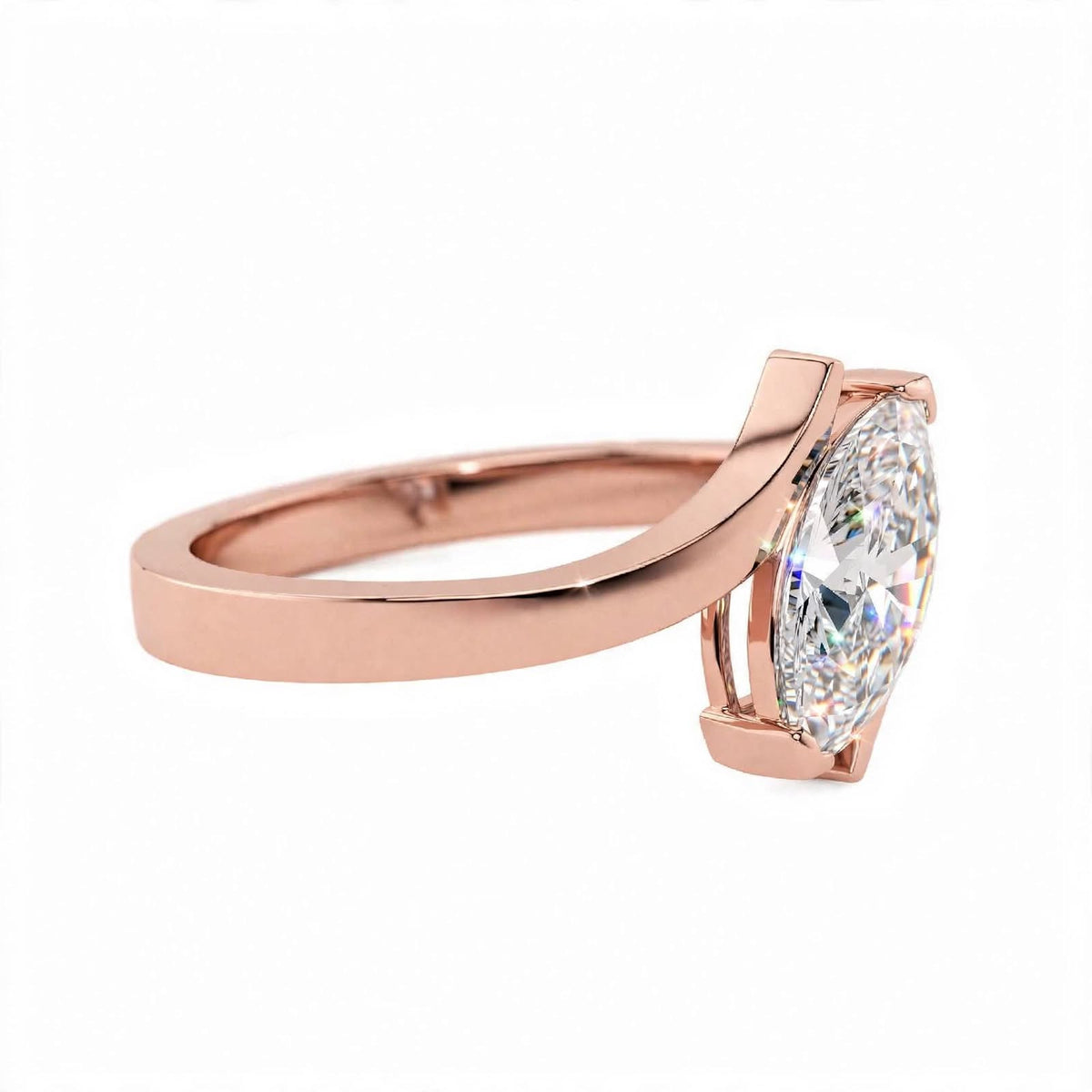 18K Yellow Gold Marquise Cut Lab Grown Diamond Bypass Engagement Ring
