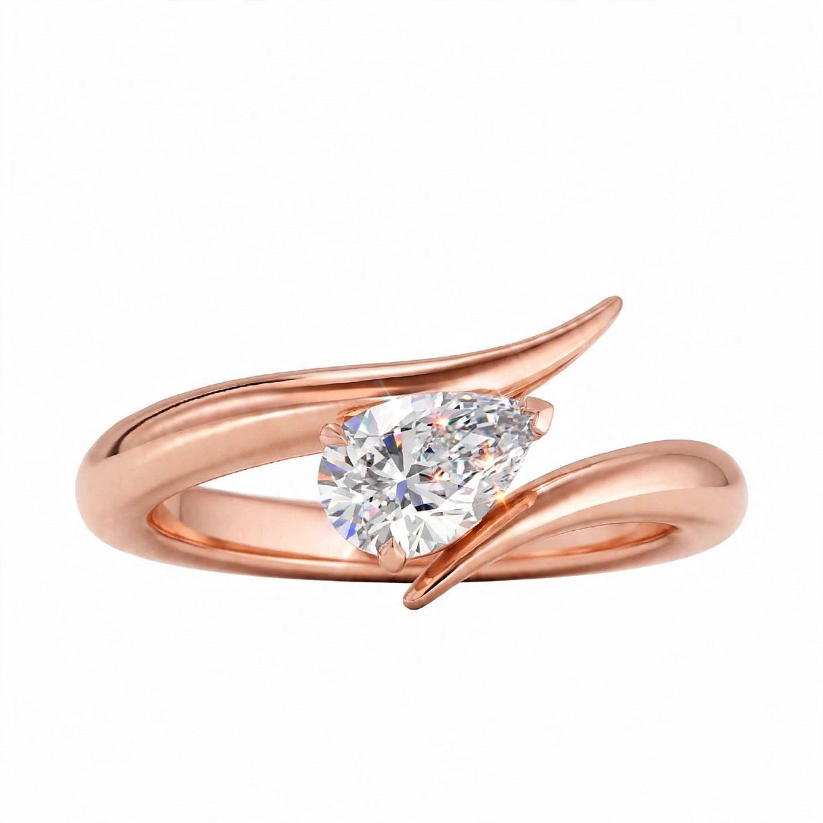 14K Yellow Gold Pear-Cut Diamond Bypass Ring