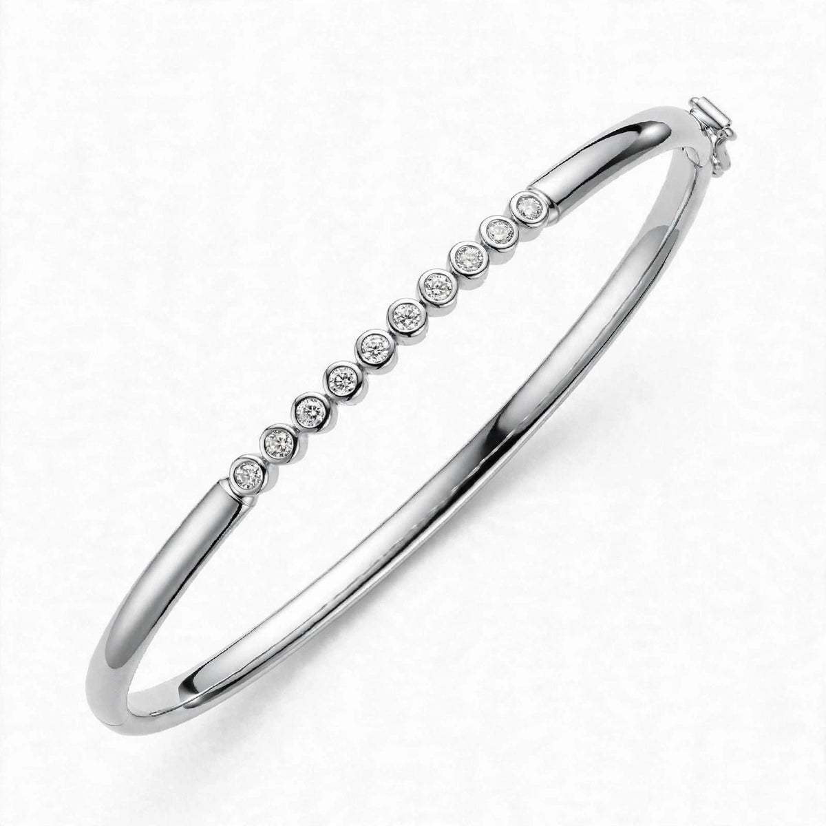14K Rose Gold Floating Bezel-Set Diamond Bangle Bracelet