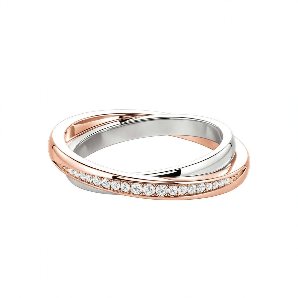 18K Gold Half-Paved Diamond Crossover Wedding Band