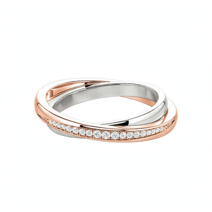 18K Gold Half-Paved Diamond Crossover Wedding Band