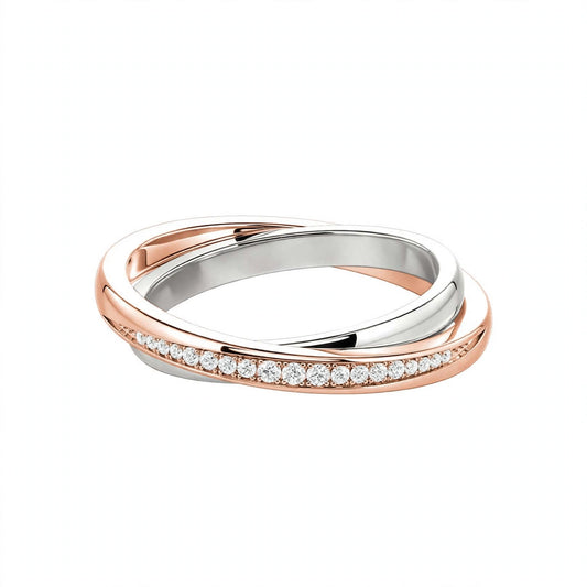 18K Gold Half-Paved Diamond Crossover Wedding Band