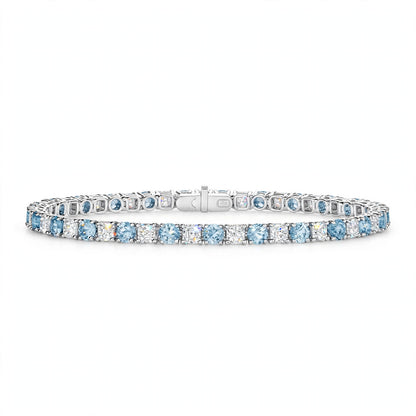 14K White Gold Classic Aquamarine and Diamond Alternating Tennis Bracelet