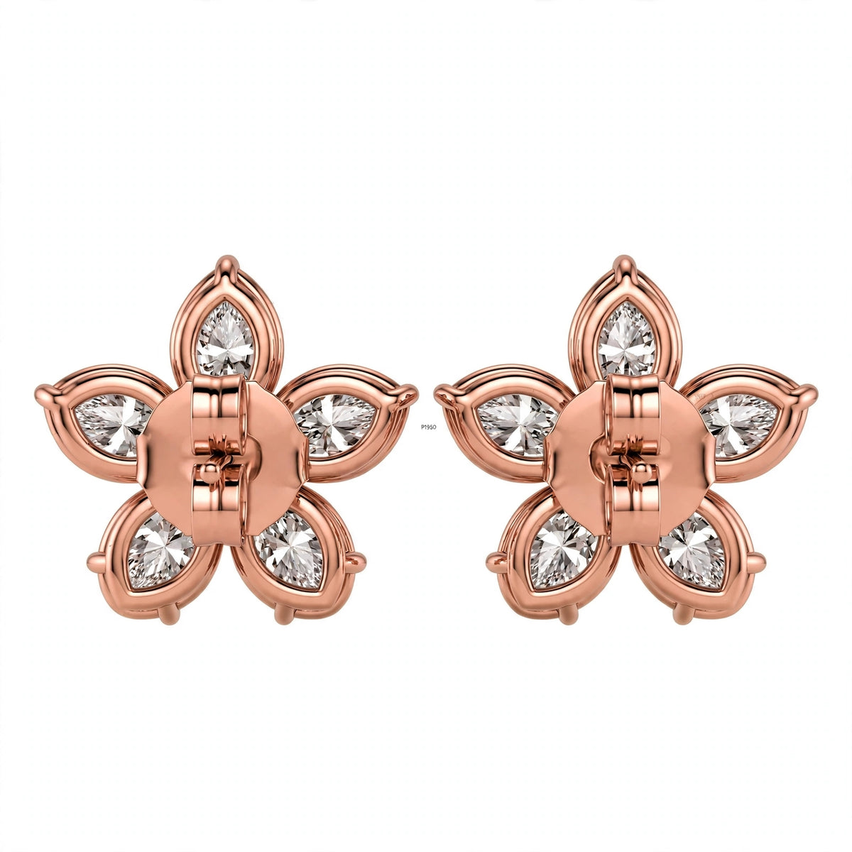 14K White Gold Pear-Shaped Diamond Flower Cluster Stud Earrings