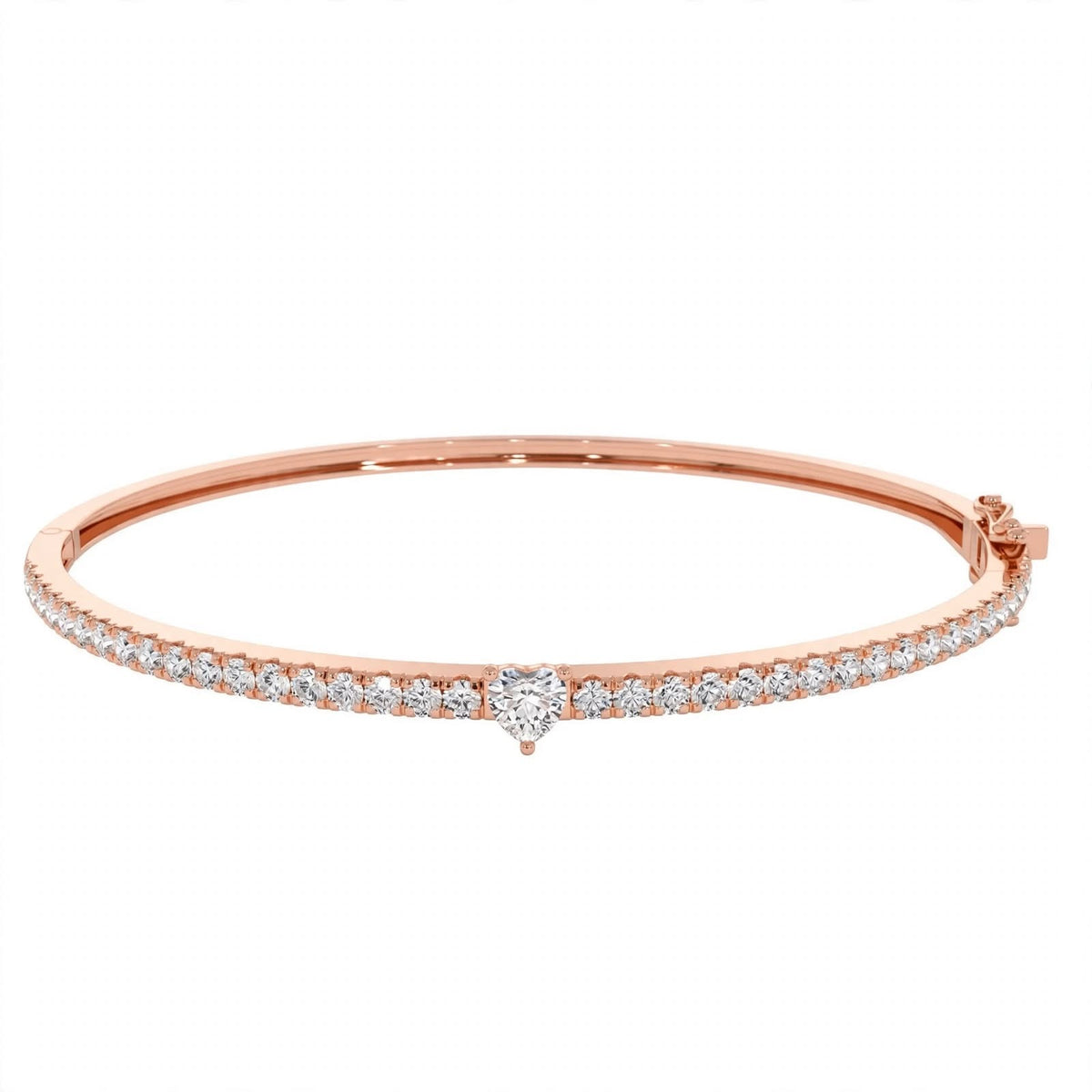 14K Yellow Gold Heart-Shaped and Round Diamond Pavé Bangle