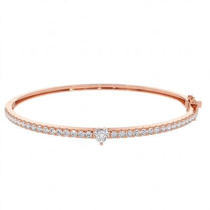 14K Yellow Gold Heart-Shaped and Round Diamond Pavé Bangle