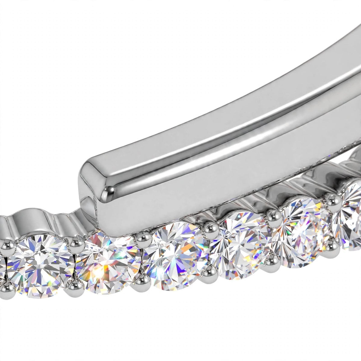14K White Gold Cross Over Graduating Diamond Bypass Bangle Bracelet
