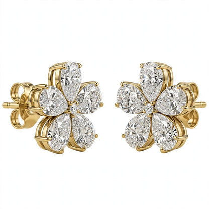 14K White Gold Pear-Shaped Diamond Flower Cluster Stud Earrings