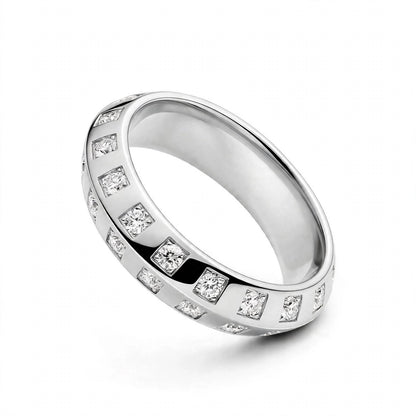 18K Rose Gold Checkerboard Bezel Square Set Round Diamond Ring