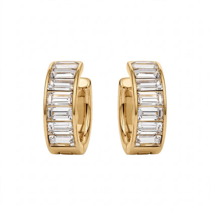 14K Yellow Gold Baguette Diamond Huggie Earrings