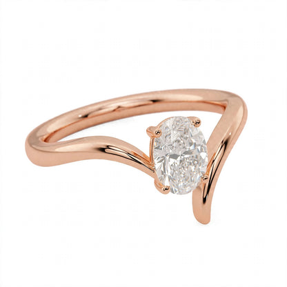 14K Yellow Gold Oval Diamond Bypass Solitaire Engagement Ring