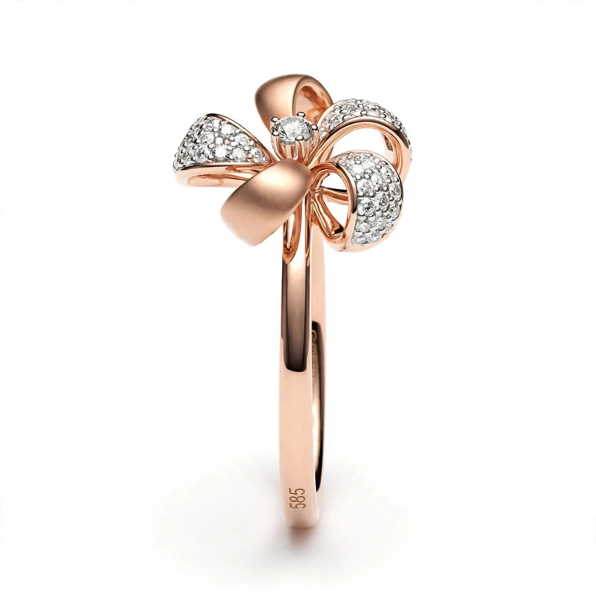 Elegant Rose Gold Flower Bow Ring with Pavé Cluster Diamonds – Fine Statement Jewelry