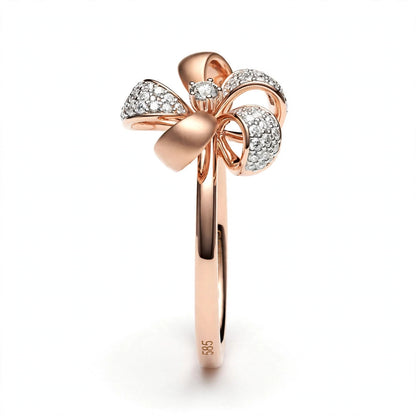 Elegant Rose Gold Flower Bow Ring with Pavé Cluster Diamonds – Fine Statement Jewelry