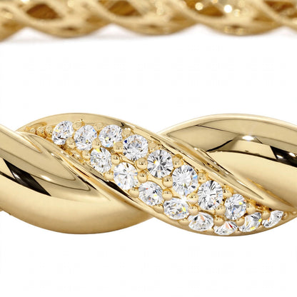 18K Rose Gold Pavé Diamond Twisted Rope Bangle Bracelet