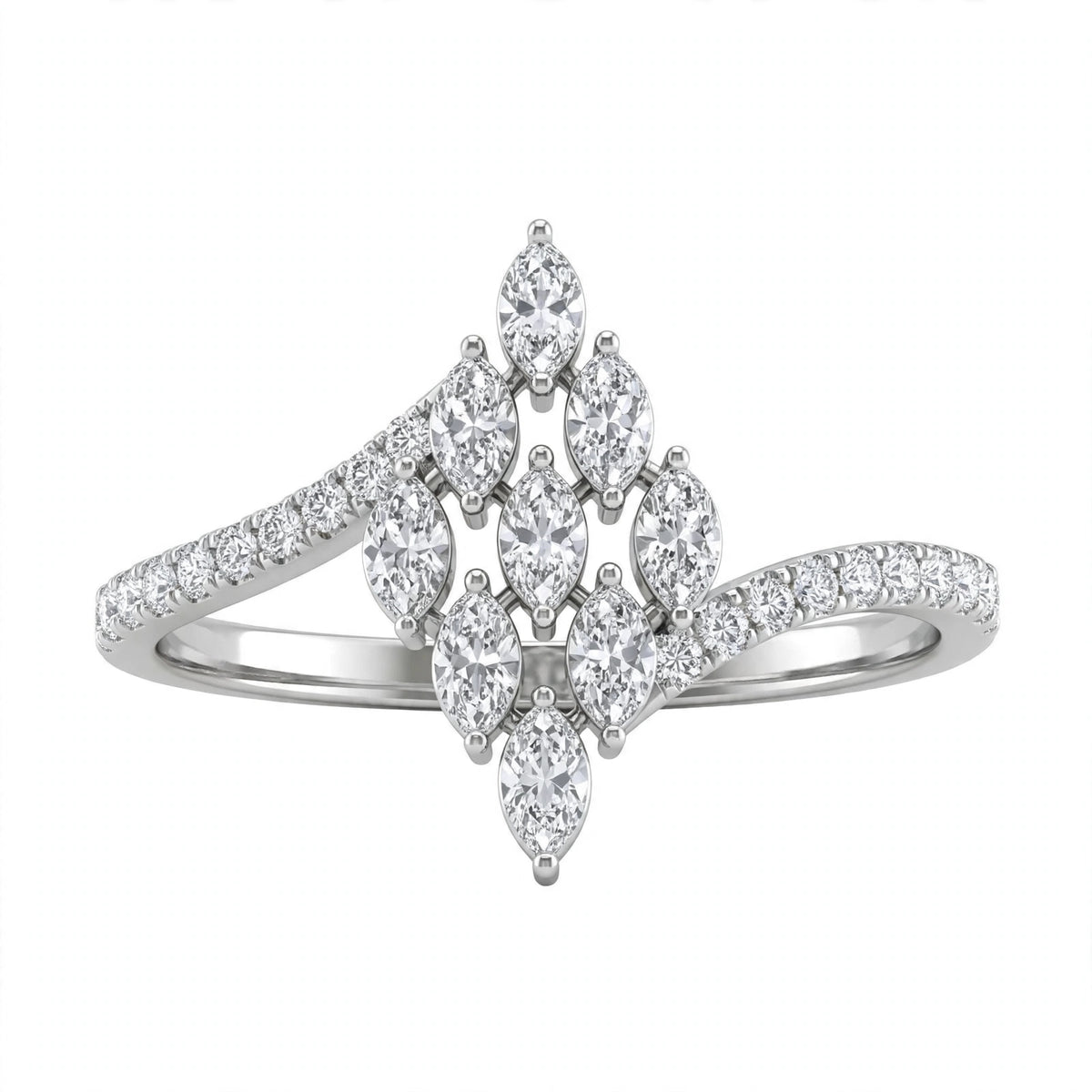Yellow Gold Multi-Stone Marquise Diamond Cluster Bypass Ring