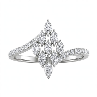Yellow Gold Multi-Stone Marquise Diamond Cluster Bypass Ring