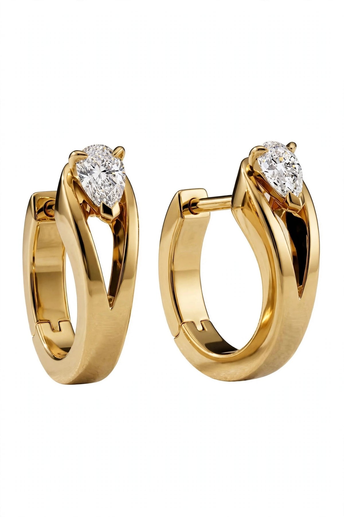Pear-Cut Diamond Solitaire Hoop Stud Earrings