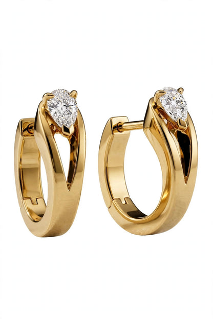 Pear-Cut Diamond Solitaire Hoop Stud Earrings