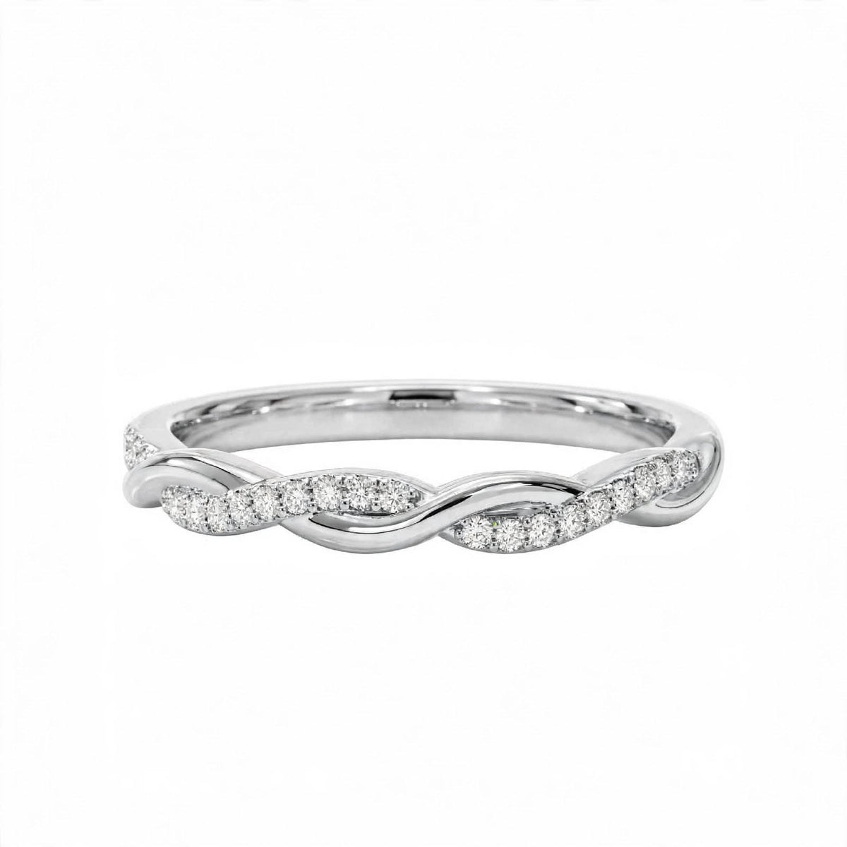 14K Yellow Gold Petite Twisted Vine Pavé Diamond Wedding Band