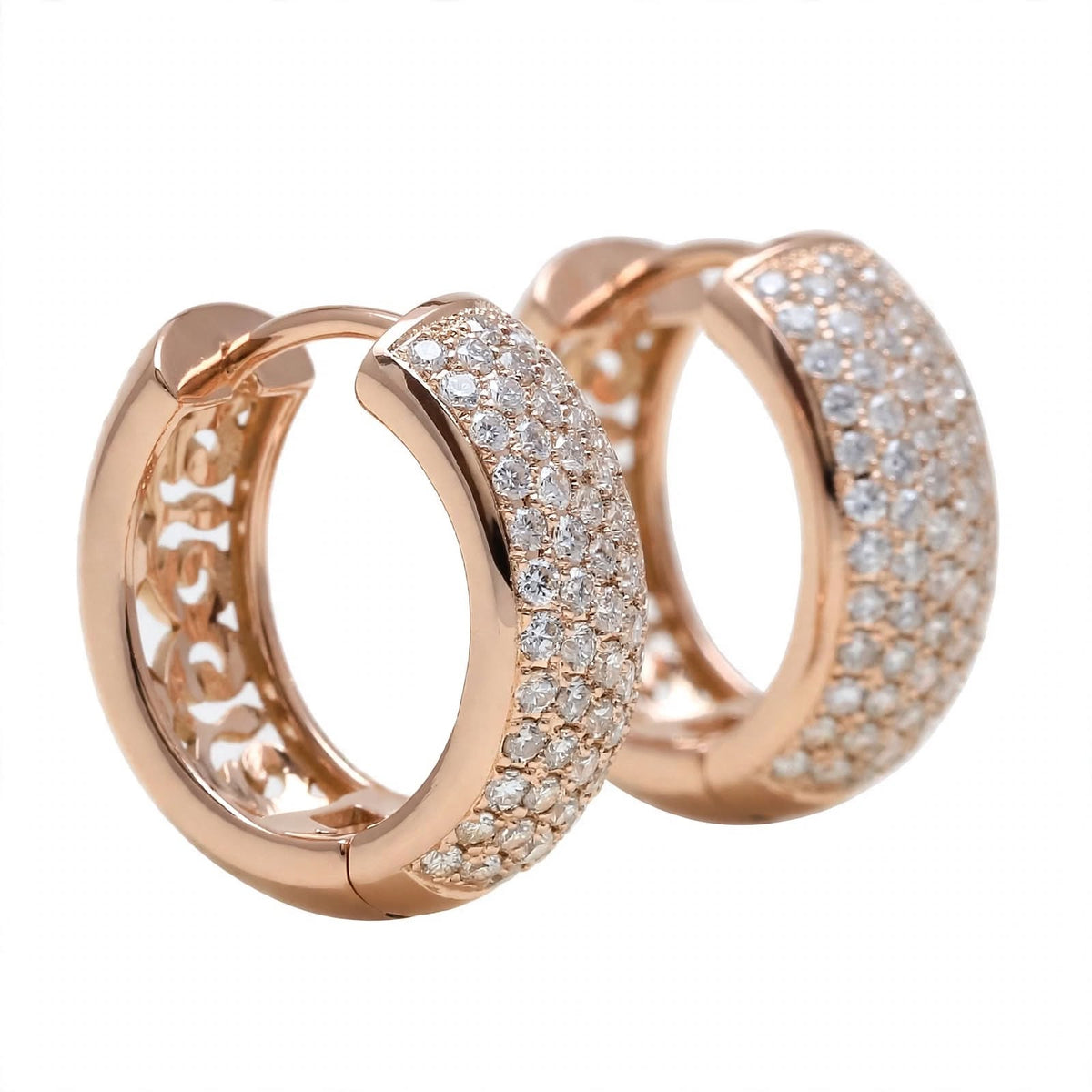 18K Yellow Gold Multi-Row Diamond Pavé Huggie Hoop Earrings