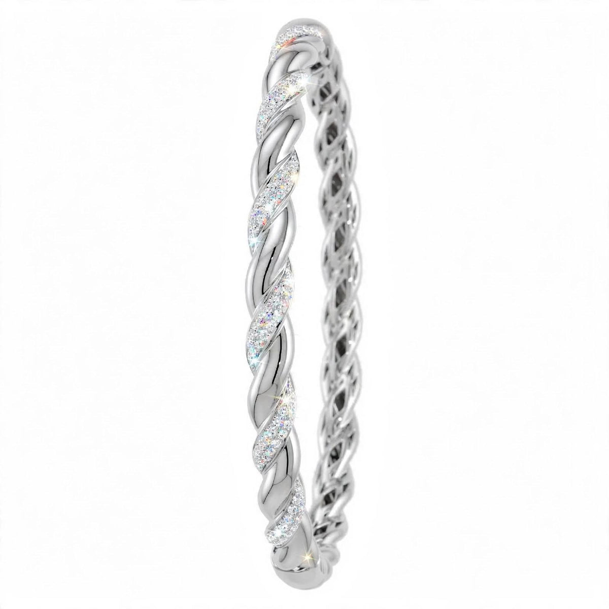 18K Rose Gold Pavé Diamond Twisted Rope Bangle Bracelet