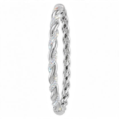 18K Rose Gold Pavé Diamond Twisted Rope Bangle Bracelet