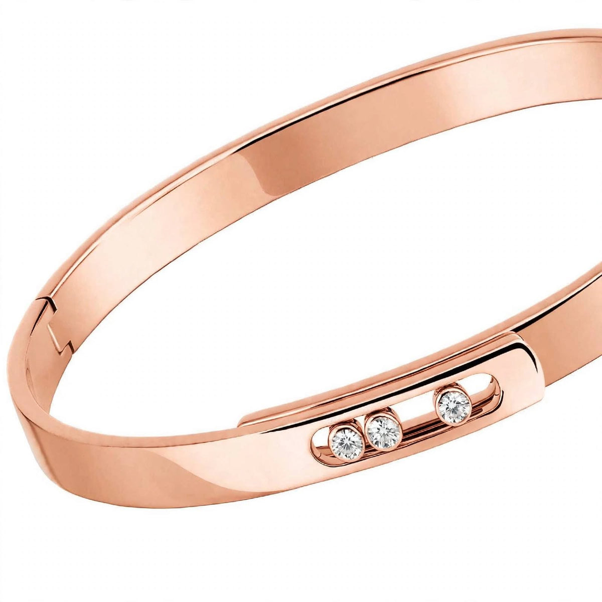 18K Yellow Gold Three-Stone Moving Diamond Bangle