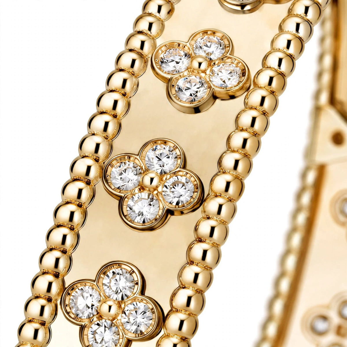 18K Yellow Gold Four-Leaf Clover Bangle Bracelet