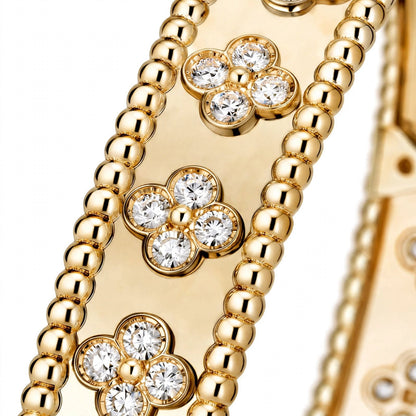 18K Yellow Gold Four-Leaf Clover Bangle Bracelet