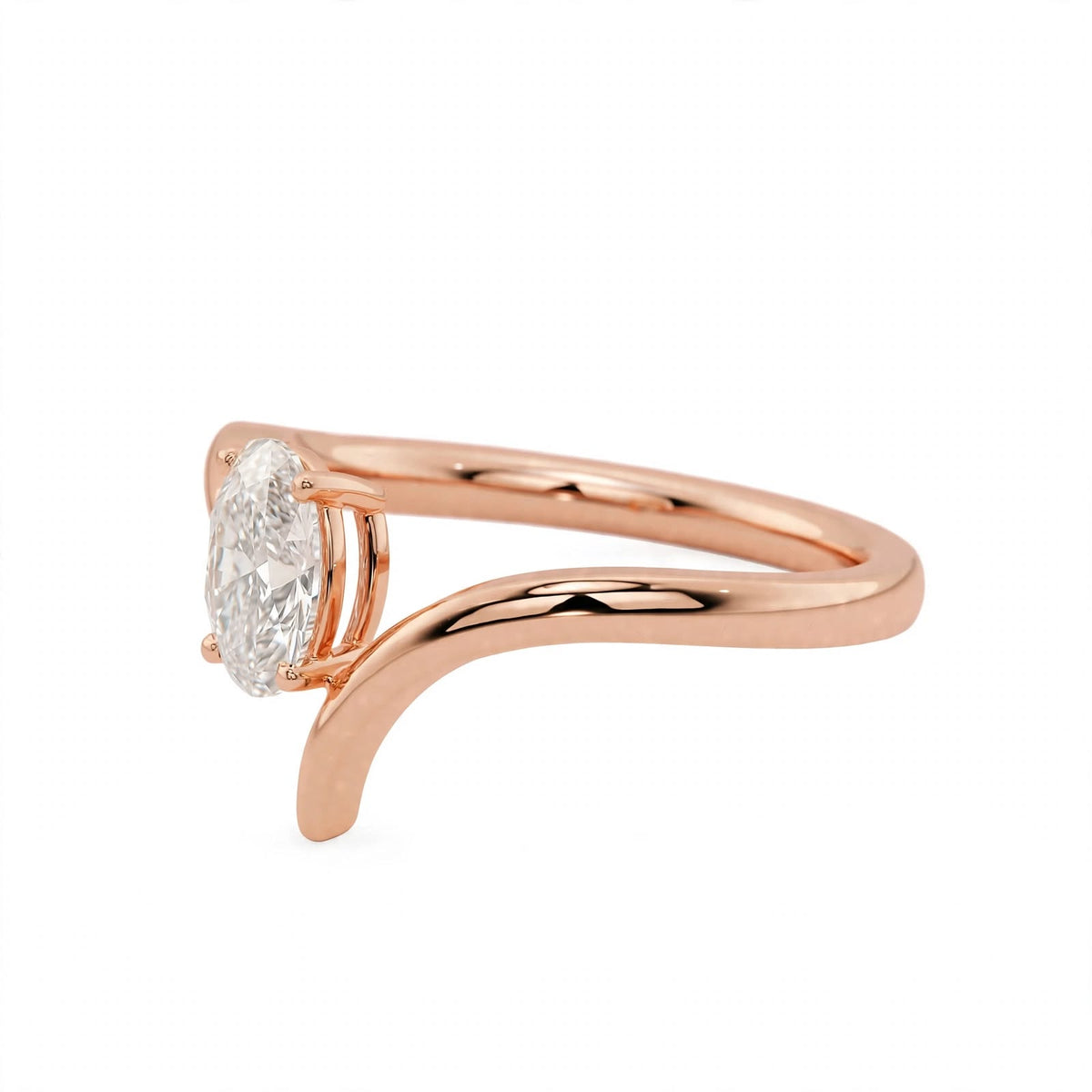 14K Yellow Gold Oval Diamond Bypass Solitaire Engagement Ring