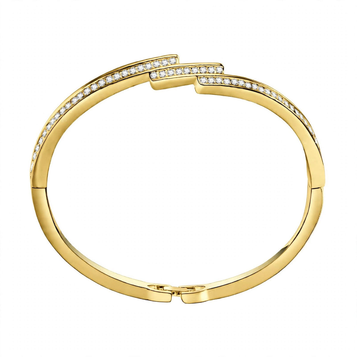 18K White Gold Diamond Staggered Bypass Bangle Bracelet — Brilliant Pavé Contemporary Hinged Kada