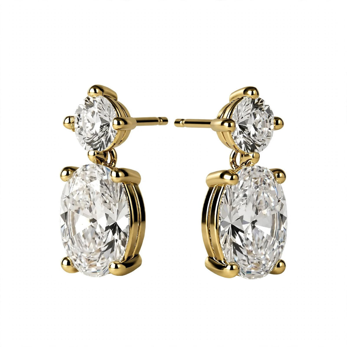 14K Rose Gold Two-Stone Oval and Round Diamond Drop Earrings