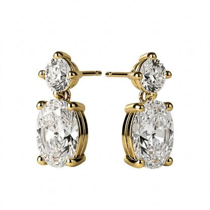 14K Rose Gold Two-Stone Oval and Round Diamond Drop Earrings