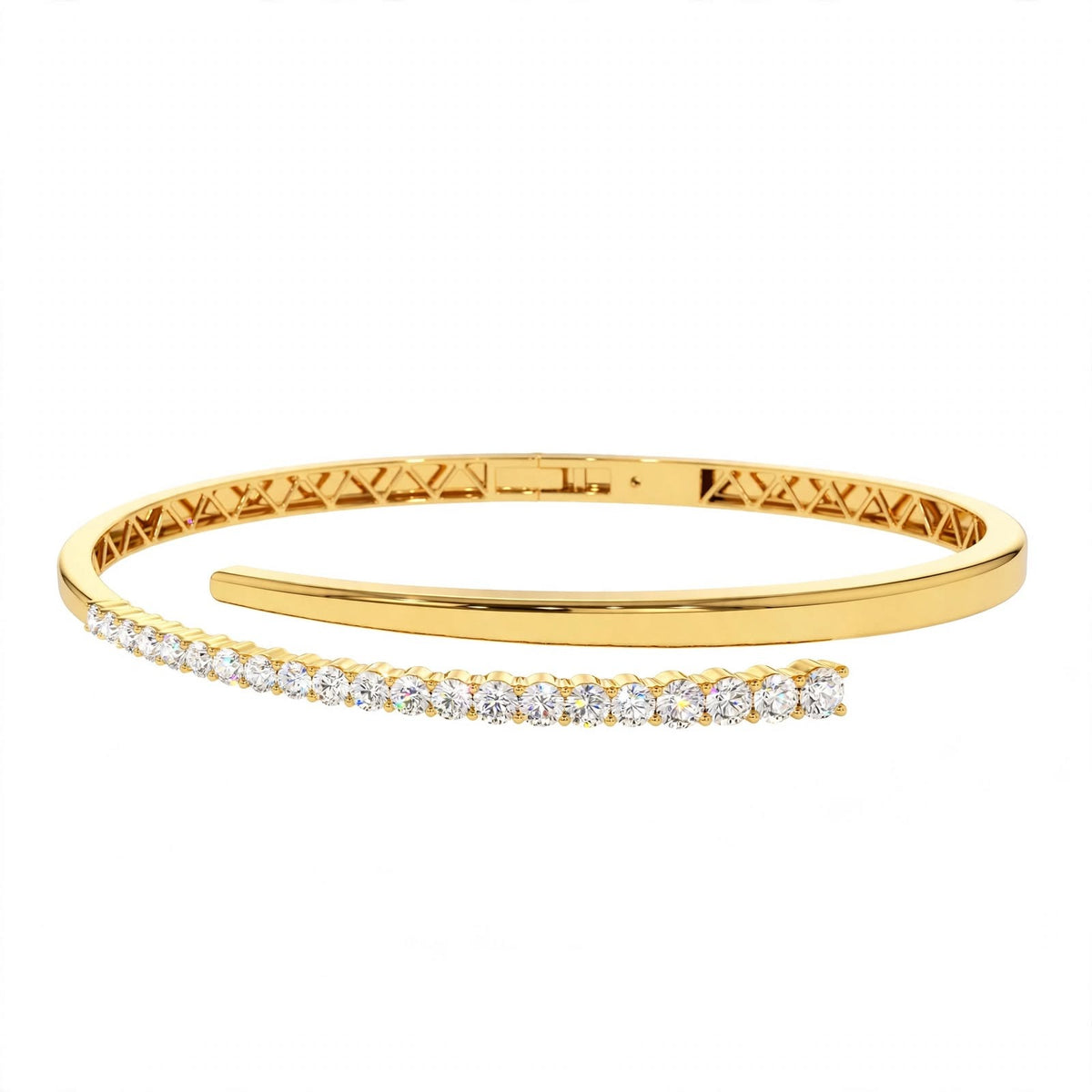 14K White Gold Cross Over Graduating Diamond Bypass Bangle Bracelet