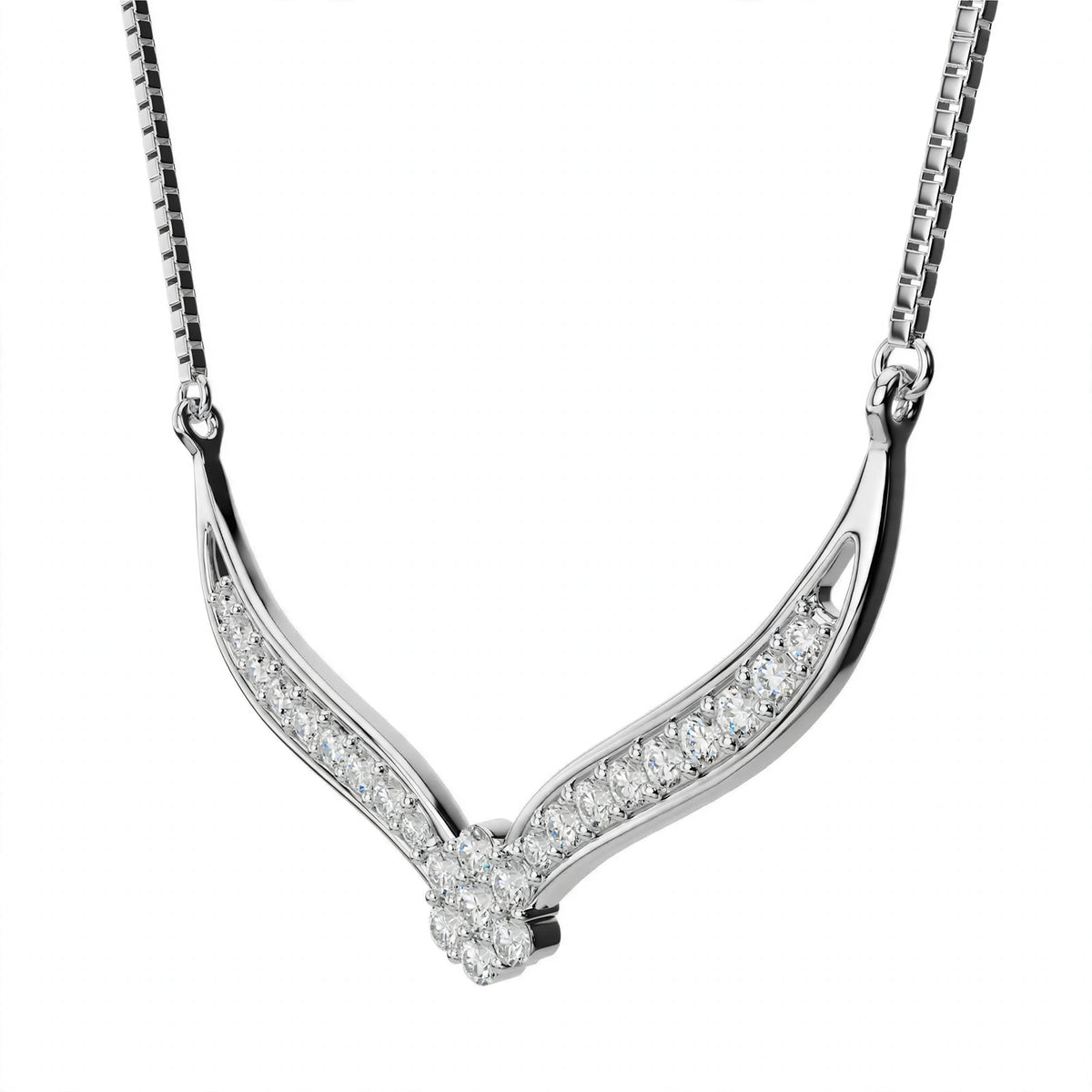 18K White Gold V-Shaped Chevron Diamond Necklace