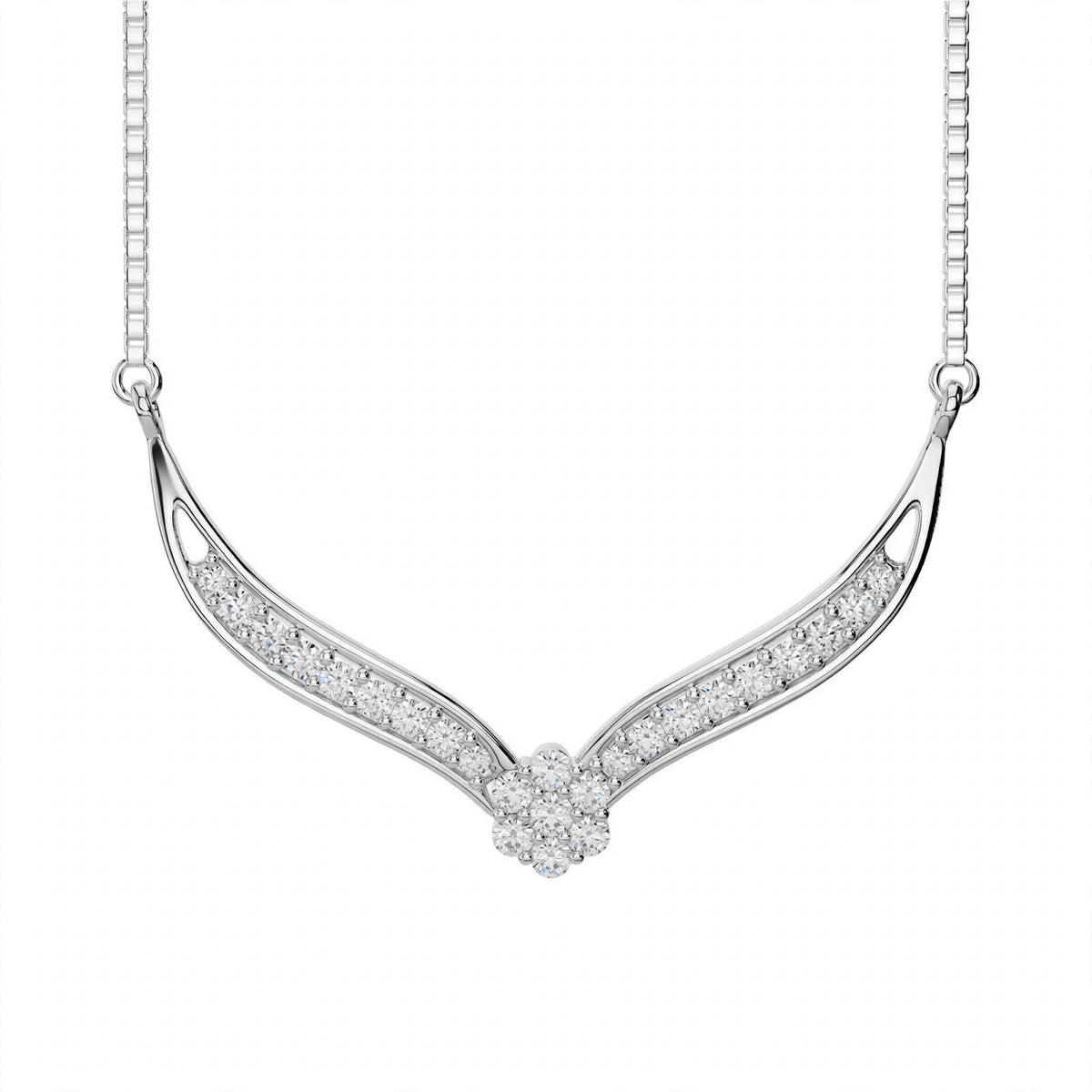 18K White Gold V-Shaped Chevron Diamond Necklace