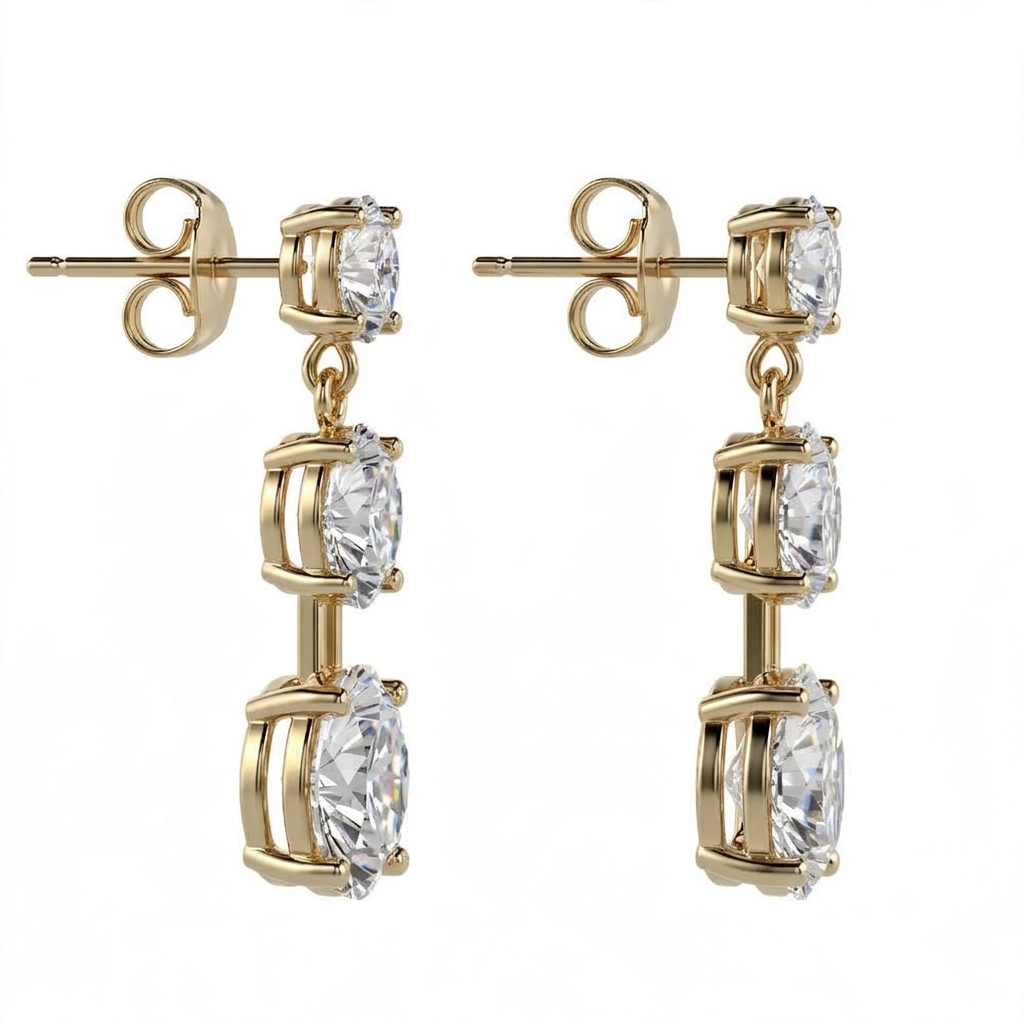 14K White Gold Three-Stone Graduated Diamond Drop Earrings
