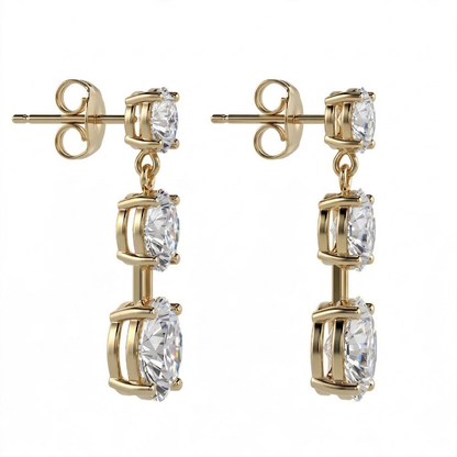 14K White Gold Three-Stone Graduated Diamond Drop Earrings