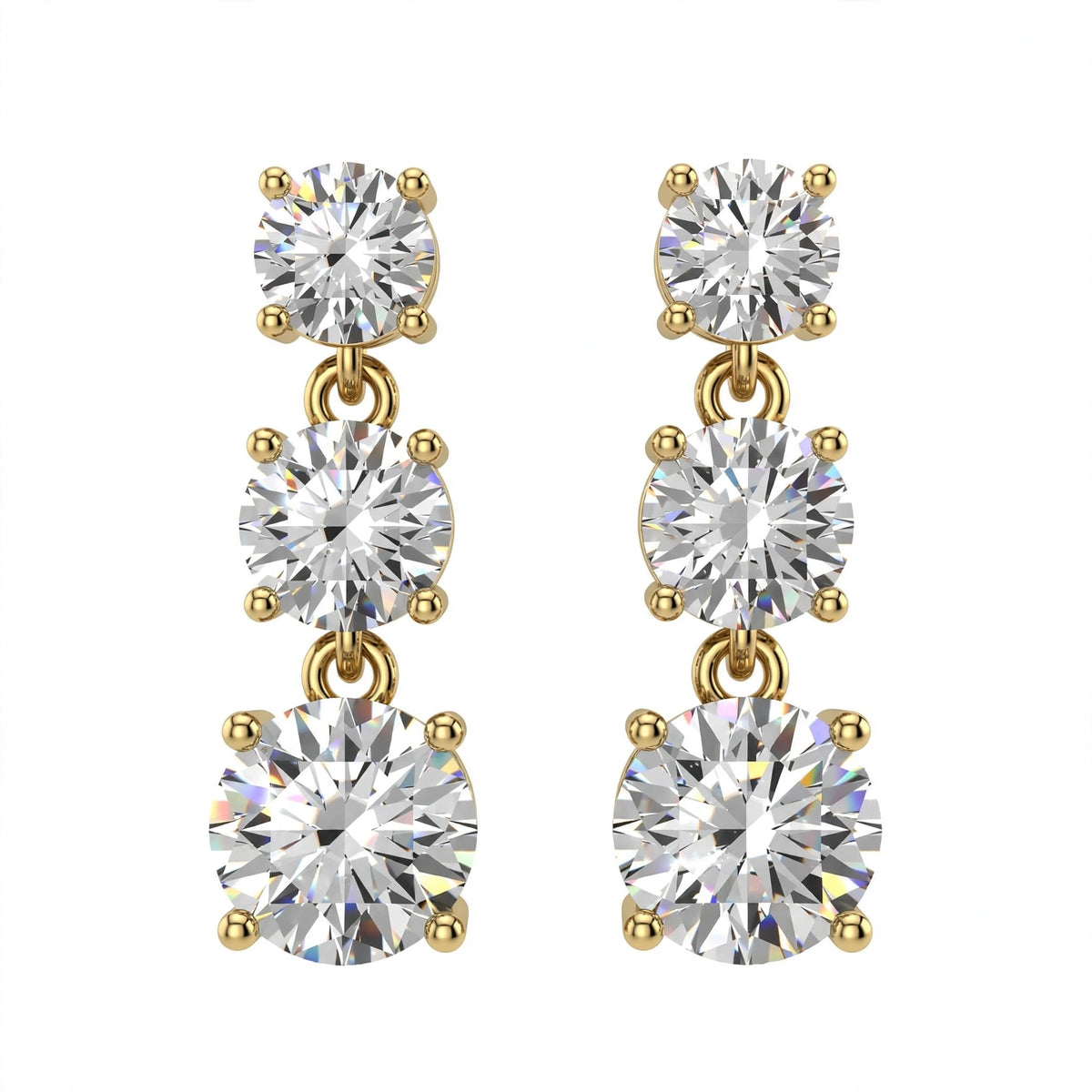 14K White Gold Three-Stone Graduated Diamond Drop Earrings